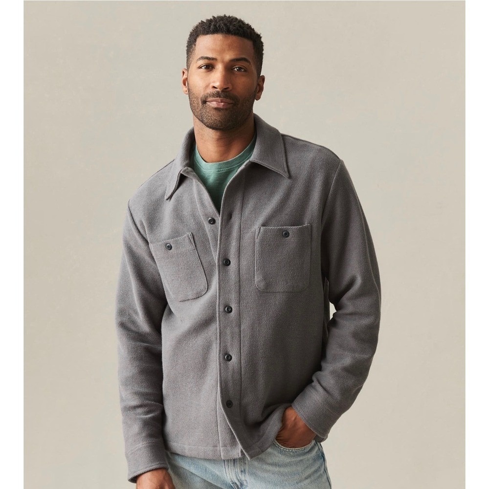 NEW American Giant French Terry Twill Shacket Jacket Mens Large Gray Pockets USA